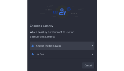 Login prompt for choosing a passkey