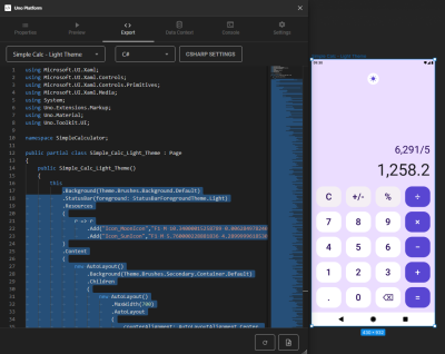 Preview of the C# markup code when you need to copy it to the clipboard.