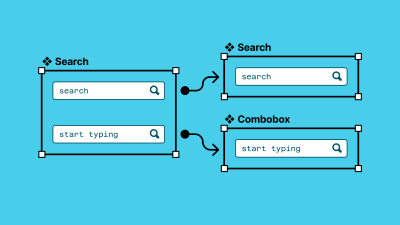 An illustration that shows how a single component is then split into two separate components: one of the components is labeled ‘Search’ and the other one ‘Combobox’.