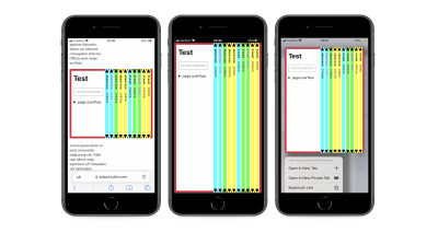 Three iPhone test screens