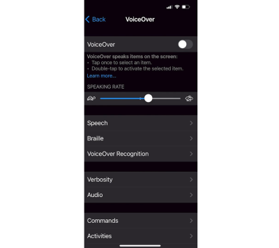 VoiceOver settings on iPhone