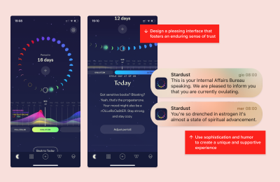 Screenshot of Stardust user interface and examples of Stardust notifications
