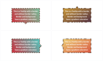 Showing four tooltip variations with different gradient files and striped borders.