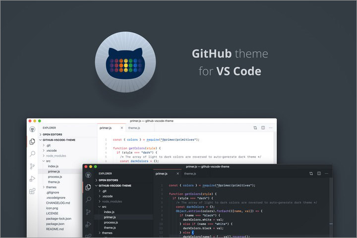 Github VSCode dark and light theme preview