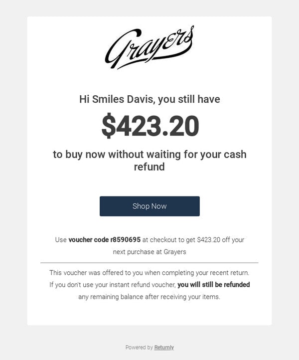 Follow-up Email Example from Grayers