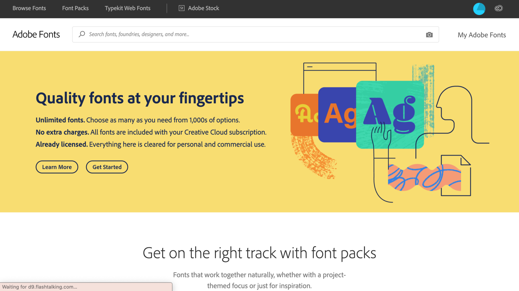 Adobe Fonts homepage screenshot 2020