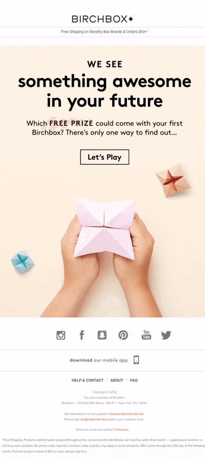 Giveaway Email Example from Birchbox