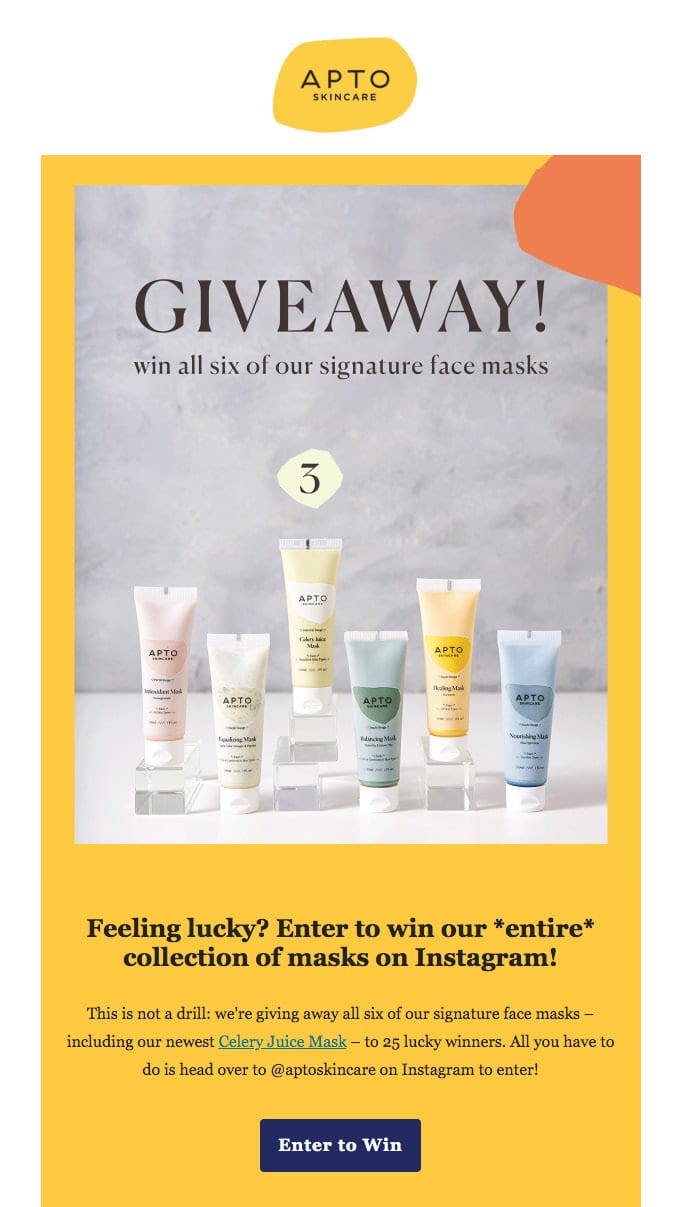 Giveaway Newsletter Example from APTO Skincare