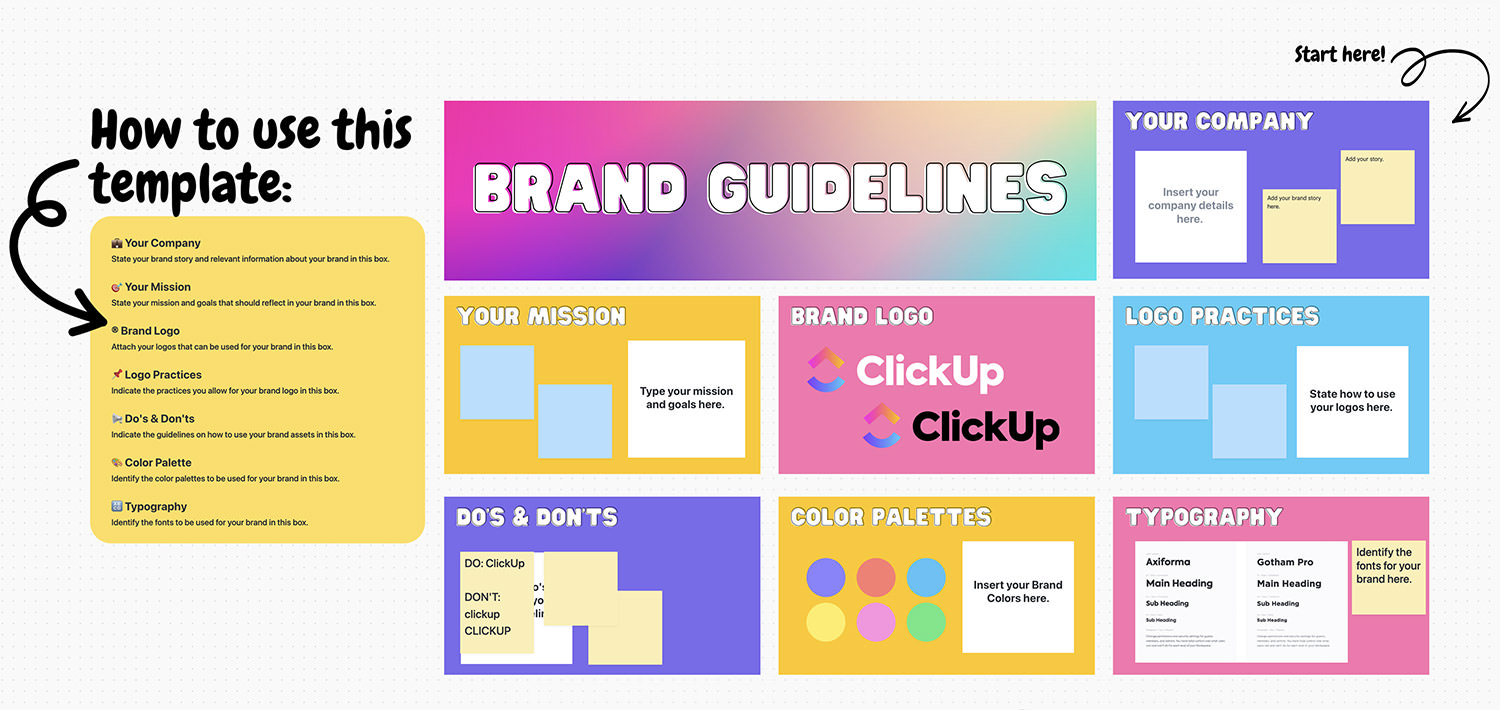 Clickup Brand Guidelines Whiteboard template