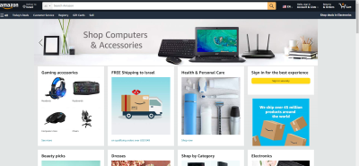 Amazon website with different in sizes category images