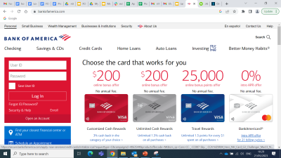 A screenshot of the Bank of America website with many visual elements