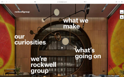 A screenshot of the Rockwell Group website header image that uses the Copy Space design technique to place the text