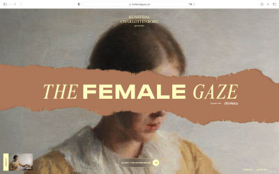 A screenshot of the hero image of The Female Gaze website that uses a playful shape design technique to display their headline text