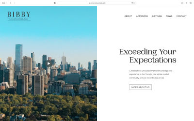My Toronto Condo website screenshot shows that accessibility and aesthetics can go together. In the example, on the left is a photo (tall buildings at the rear; green trees at the front), and on the right side is the text and call-to-action that are well placed, with enough contrast between the font and the white background. The title reads ‘Exceeding Your Expectations,’ and the sub-heading reads ‘Christopher’s unrivaled market knowledge and experience in the Toronto real estate market continually achieve record sales prices.’