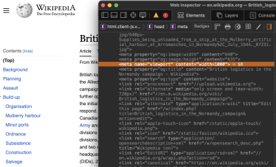 Showing DevTools highlighting the updated meta viewport in markup