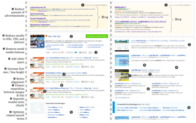 Two variants of the search results page, before and after adjustments were made based on the Inuit results