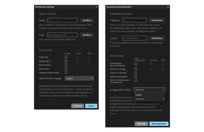 Comparison of the same modal window for English and French language settings