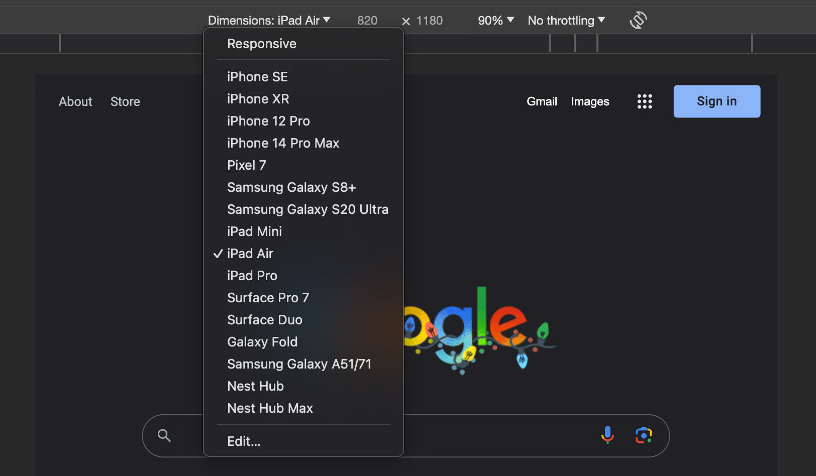 Mobile device emulation in Chrome DevTools