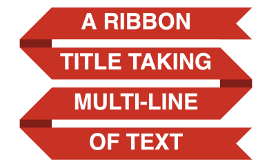 Four lines of white text against a red background ribbon with angled cuts at the ends.