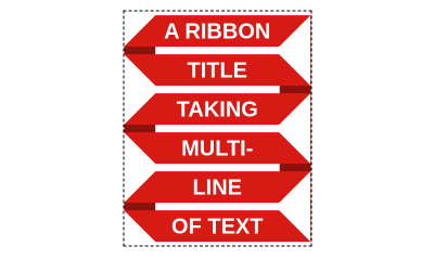 A dashed black border is drawn around six lines of white text against a background ribbon pattern.