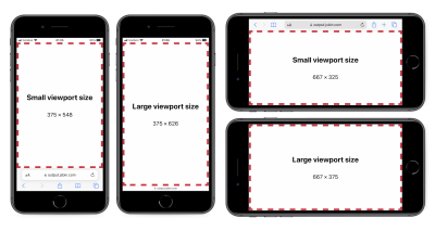 The small and large viewport sizes on an iPhone in portrait and landscape modes